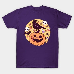 Crow on a pumpkin a cute halloween illustration T-Shirt